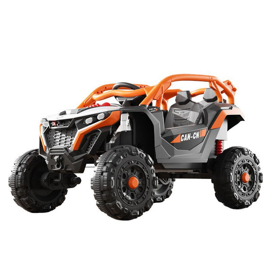 Mașina Electrica pentru copii tip Buggy / UTV OFF-ROAD, Dual Drive, Conexiune BT, telecomanda parentala, Lumini si Muzica , 2 ACUMULATORI , NEGRU-PORTOCALIU