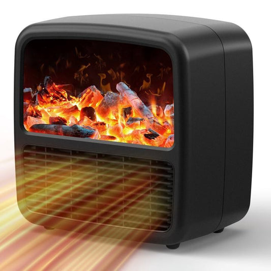 Mini Aerotermă Portabilă – Căldură Rapidă, Design Elegant cu Efect de Șemineu - Negru