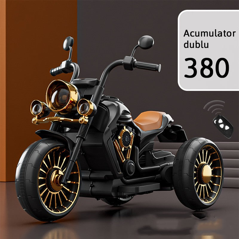 Motocicleta electrica cu acumulator, bluetooth, sistem anti-rasturnare, sistem de lumini si sunet, 1-8 ani,  2 acumulatori ,93 x 48 x 63 cm, negru