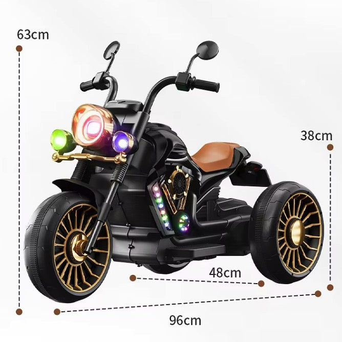 Motocicleta electrica cu acumulator, bluetooth, sistem anti-rasturnare, sistem de lumini si sunet, 1-8 ani,  2 acumulatori ,93 x 48 x 63 cm, negru
