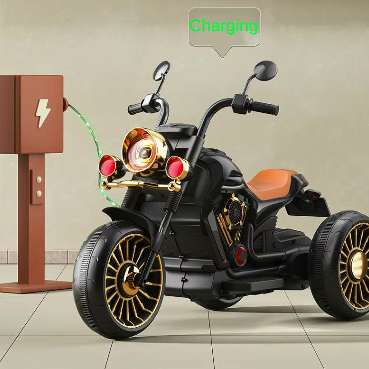 Motocicleta electrica cu acumulator, bluetooth, sistem anti-rasturnare, sistem de lumini si sunet, 1-8 ani,  2 acumulatori ,93 x 48 x 63 cm, negru