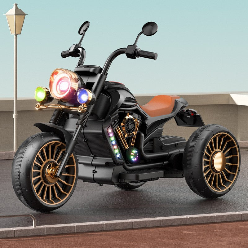 Motocicleta electrica cu acumulator, bluetooth, sistem anti-rasturnare, sistem de lumini si sunet, 1-8 ani,  2 acumulatori ,93 x 48 x 63 cm, negru