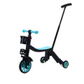 BICICLETA 8 IN 1, TRANSFORMABILA, MULTIFUNCTIONALA, REGLARE INALTIME, CU MANER DE IMPINGERE DETASABIL, TRICICLETA, TROTINETA, 3 ROTI, PEDALE, COSULET, 3-6 ANI, ALBASTRU