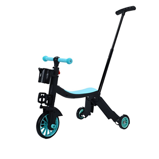 BICICLETA 8 IN 1, TRANSFORMABILA, MULTIFUNCTIONALA, REGLARE INALTIME, CU MANER DE IMPINGERE DETASABIL, TRICICLETA, TROTINETA, 3 ROTI, PEDALE, COSULET, 3-6 ANI, ALBASTRU