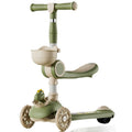 Trotineta Multifunctionala 3 in 1, pentru Copii, 1-7 Ani, cu Lumini si Muzica, Reglabil 360, Pliere Usoara, Reglarea Inaltimii, Model Dinozaur, Bej/Verde