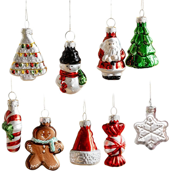 Set 9 Decorațiuni de Crăciun, din Sticlă, 5 cm, Multicolor