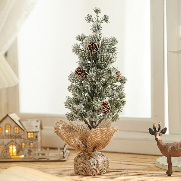 Ornament de Decor Model Brad de Craciun de Dimensiuni Mici cu Fulgi Albi, 27cm