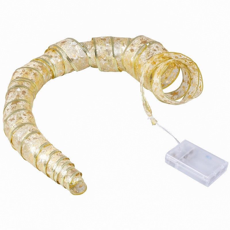 Panglică LED de Crăciun Aurie, lungime 1 m , 10 LED-uri, Baterii, Alb cald
