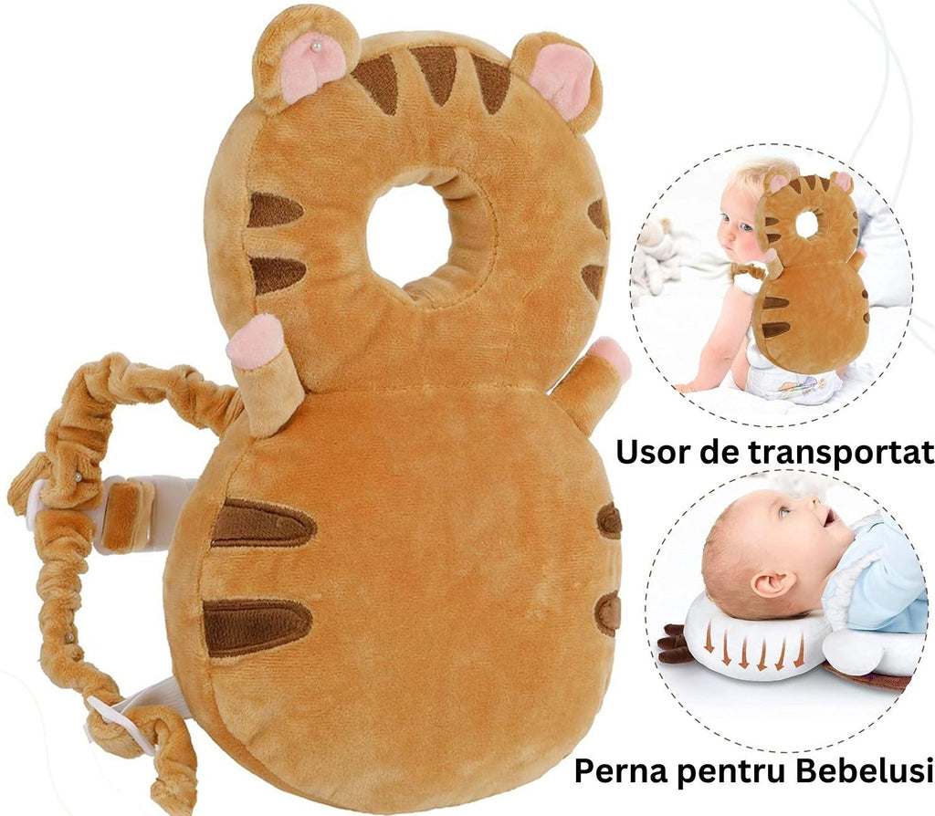 Pernă tip Rucsac pentru Protecția Capului Bebelușului, Tetieră cu Animăluț, 33x6x19 cm