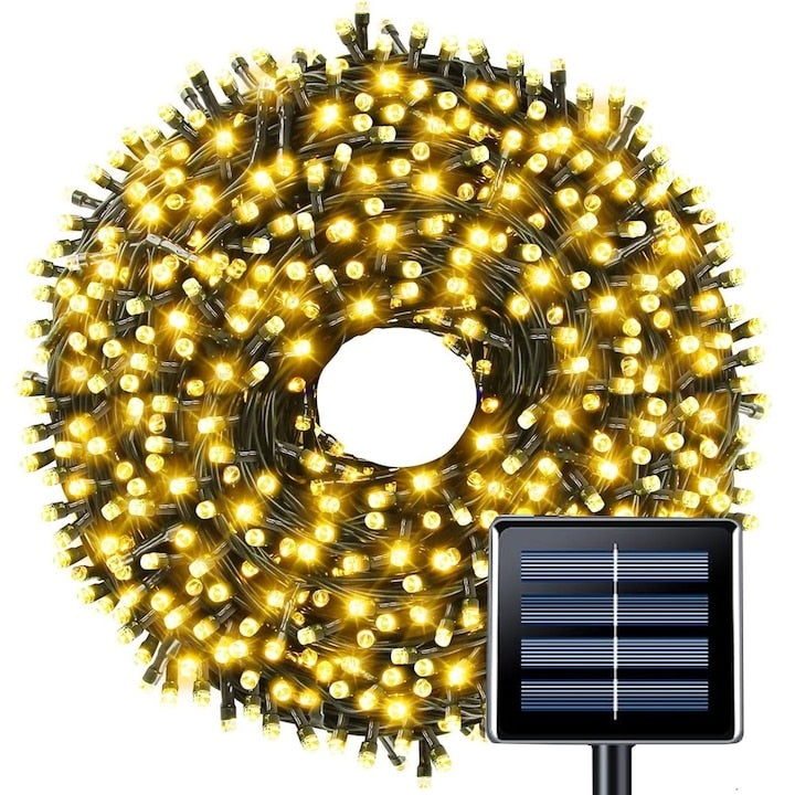 Instalație de Crăciun Solara, 20 metri, 200LED-uri, Lumina Alb Cald