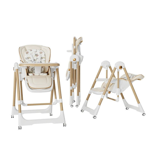 Scaun de Masă 2în1 cu Funcție de Legănare, pentru Copii 6 Luni – 4 Ani, Reglabil, Pliabil, cu Roti, Tăviță Dublă, Centură 5 Puncte, 96 x 56 x 76 cm