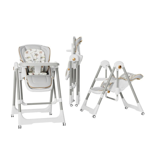 Scaun de Masă 2în1 cu Funcție de Legănare, pentru Copii 6 Luni – 4 Ani, Reglabil, Pliabil, cu Roti, Tăviță Dublă, Centură 5 Puncte, 96 x 56 x 76 cm
