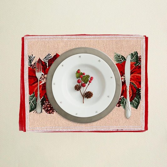 Șervețel Decorativ pentru Masă Tematică Crăciun, Model Crăciunițe 43 x 34 cm, Roșu