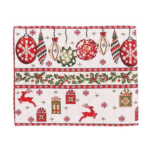 Șervețel Decorativ pentru Masă Tematică Crăciun, Model Globulețe și Cadouri, 43 x 34 cm, Roșu