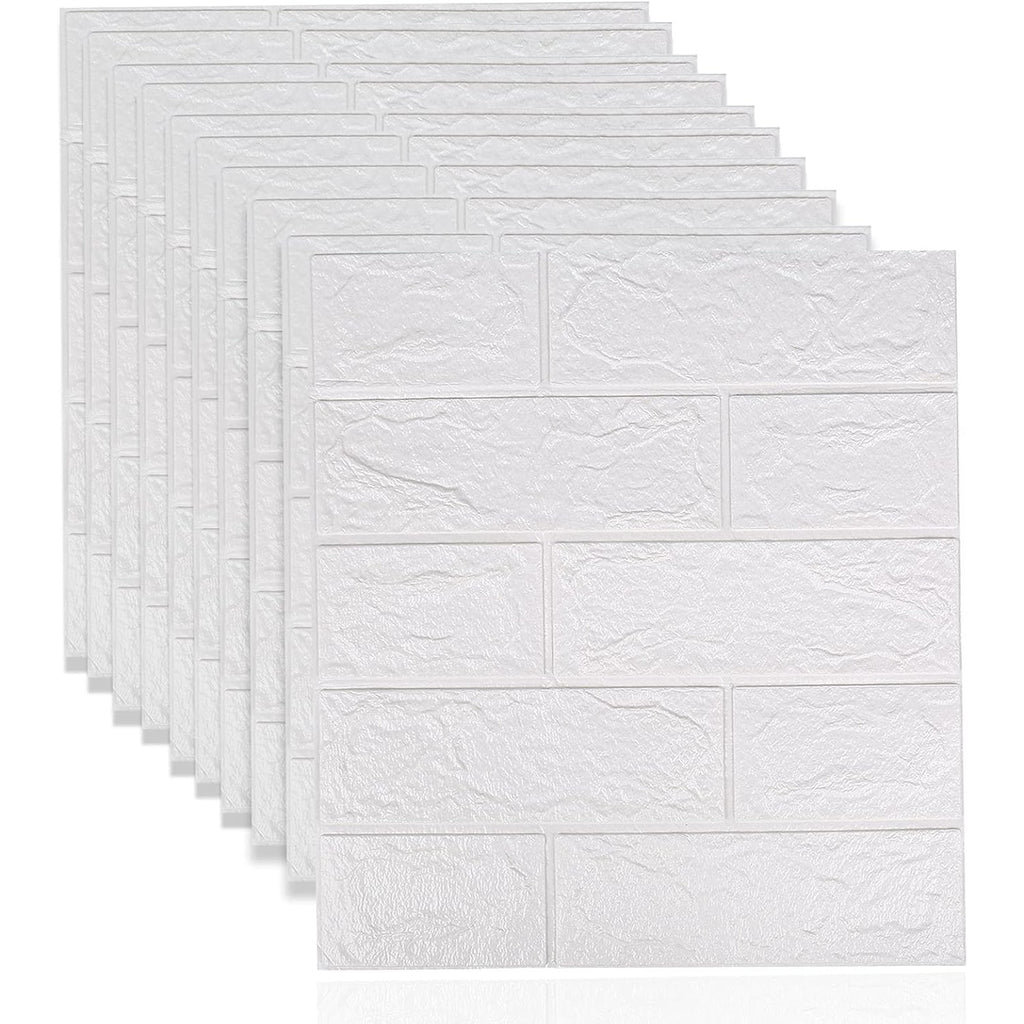 Set 10 placi tapet autoadezive 3D cu imitație de cărămidă alba 35x38cm