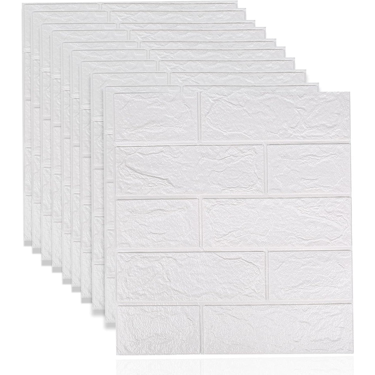 Set 10 placi tapet autoadezive 3D cu imitație de cărămidă alba 35x38cm