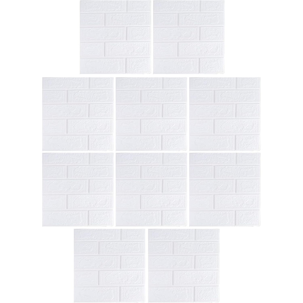 Set 10 placi tapet autoadezive 3D cu imitație de cărămidă alba 35x38cm