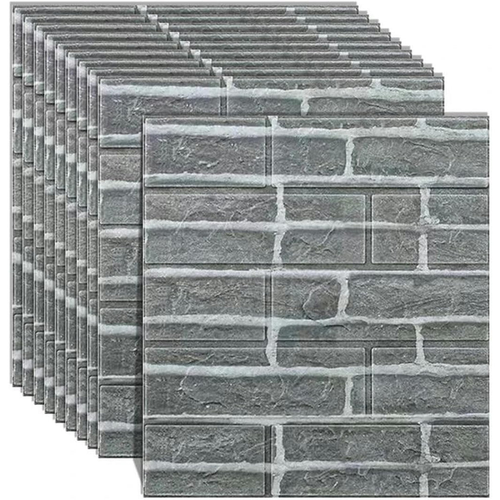 Set 10 placi tapet autoadezive 3D din polietilenă cu imitație de cărămidă gri 35x38cm, 1,33MP