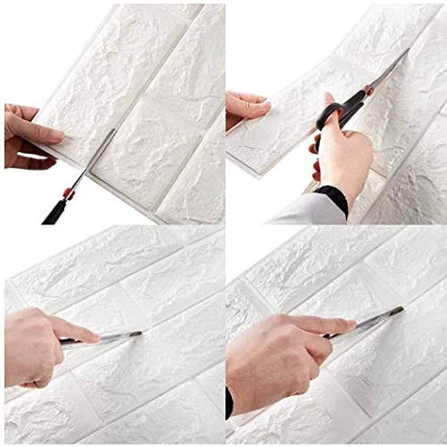 Set 10 placi tapet autoadezive 3D din polietilenă cu imitație de cărămidă alba 70x77cm, 5,3MP