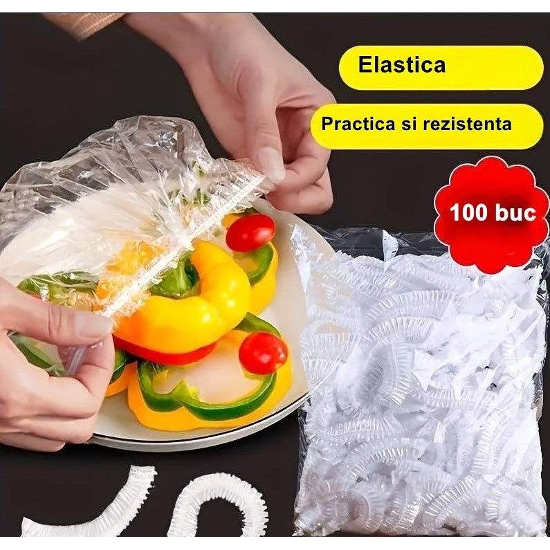 Set 100 Folie de protecție elastică pentru alimente si boluri.