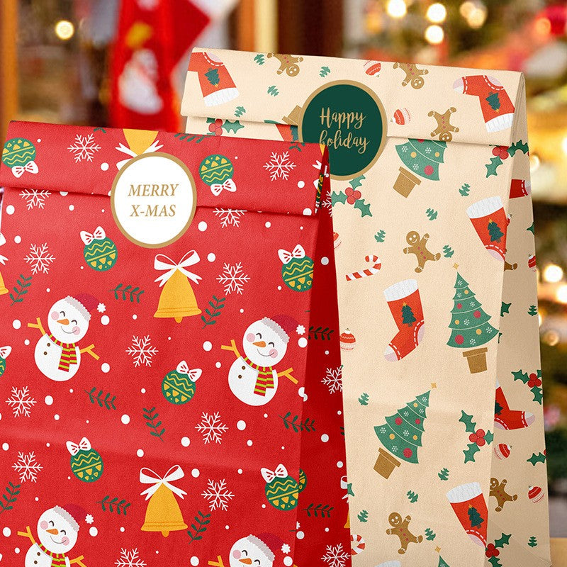 Set 12 Pungi de Cadou, Tematica Crăciun, cu Motive Festive, 12 Stickere Incluse, 24 x 13 x 8 cm, din Hartie, Multicolor