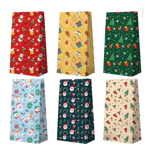 Set 12 Pungi de Cadou, Tematica Crăciun, cu Motive Festive, 12 Stickere Incluse, 24 x 13 x 8 cm, din Hartie, Multicolor