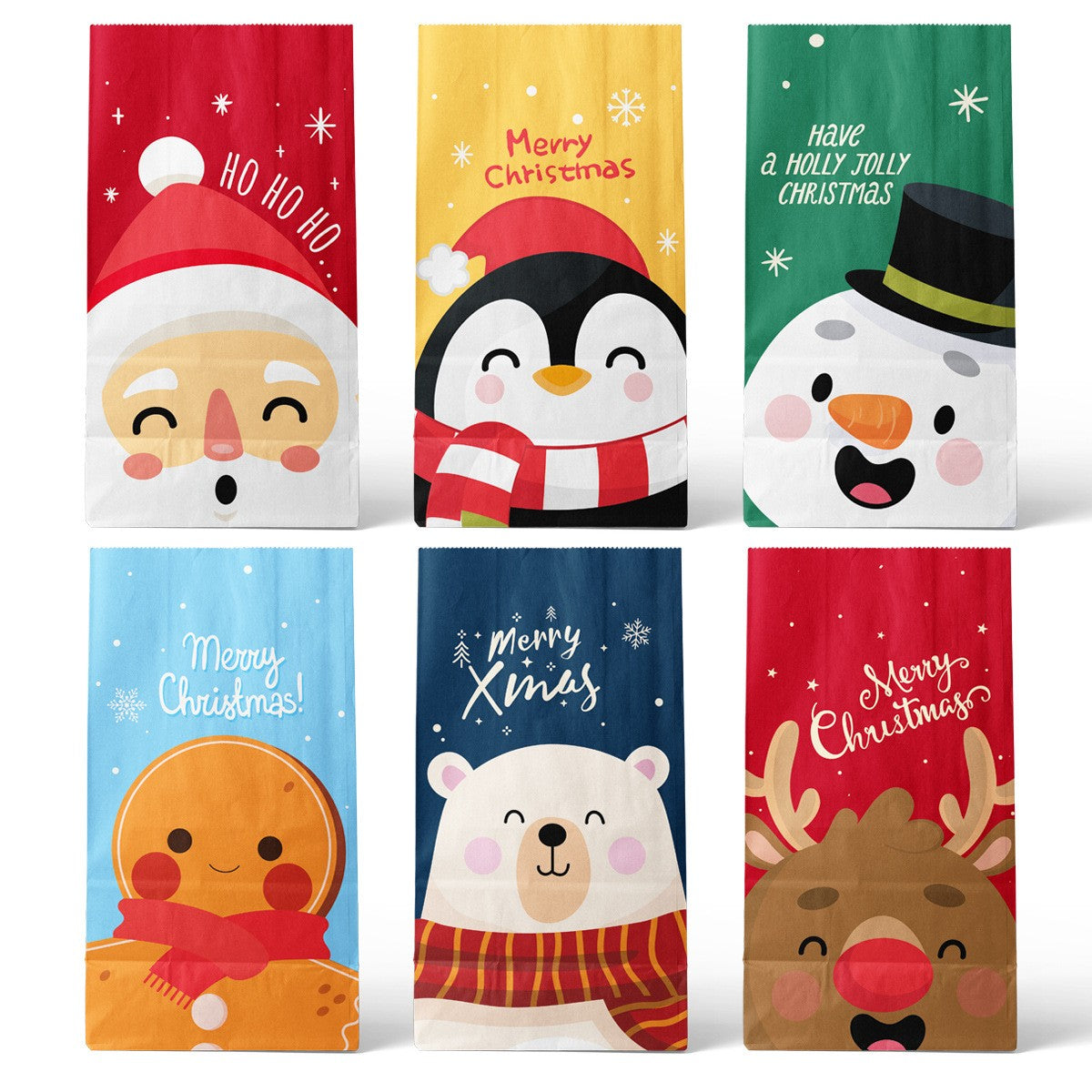 Set 12 Pungi de Cadou, Tematica Crăciun, cu Personaje, 12 Stickere Incluse, 24 x 13 x 8 cm, din Hartie, Multicolor