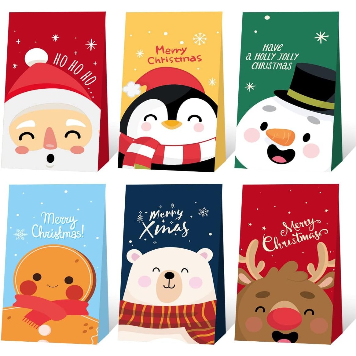 Set 12 Pungi de Cadou, Tematica Crăciun, cu Personaje, 12 Stickere Incluse, 24 x 13 x 8 cm, din Hartie, Multicolor