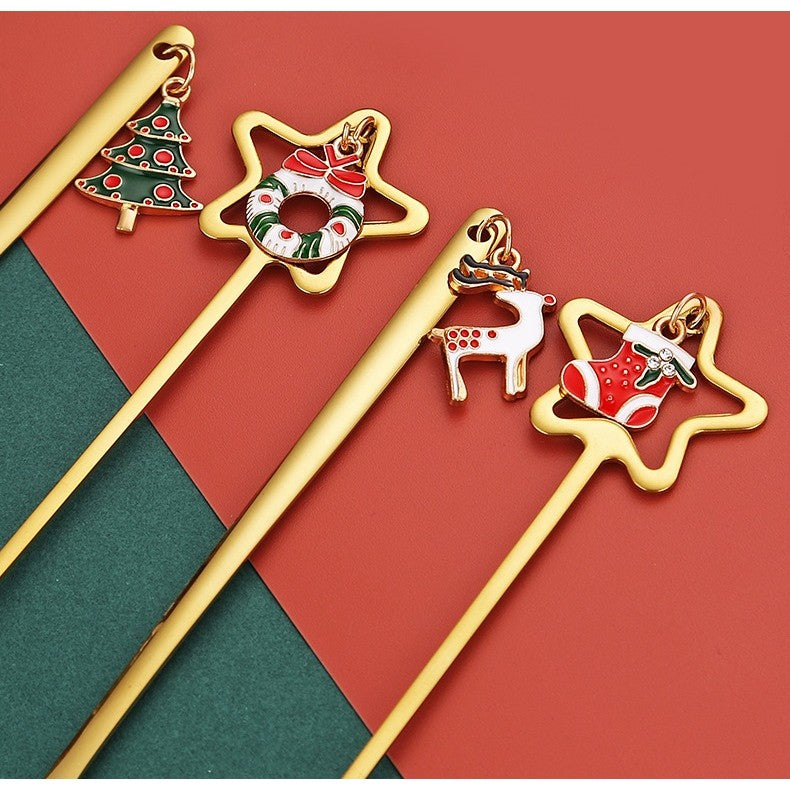 Set 4 Lingurițe – Tematică Crăciun „Carry The Merry” | Modele Pandantiv cu Steluta|