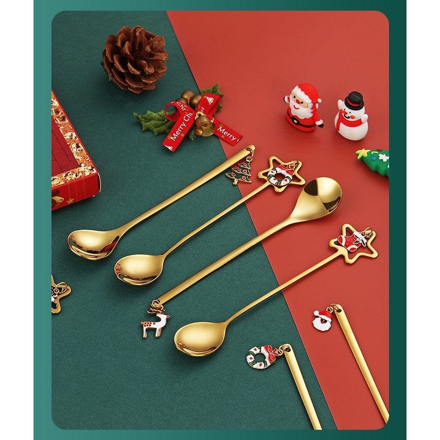 Set 4 Lingurițe – Tematică Crăciun „Carry The Merry” | Modele Pandantiv cu Steluta|
