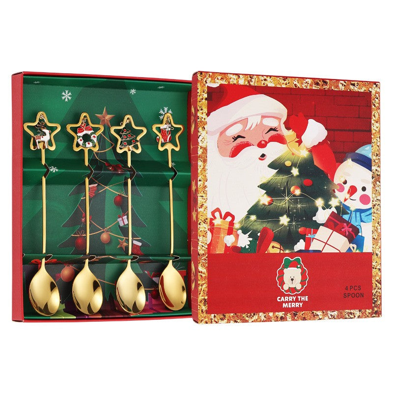 Set 4 Lingurițe – Tematică Crăciun „Carry The Merry” | Modele Pandantiv cu Steluta|