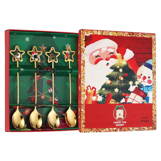 Set 4 Lingurițe – Tematică Crăciun „Carry The Merry” | Modele Pandantiv cu Steluta|