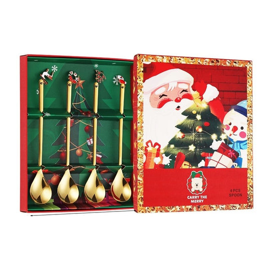 Set 4 Lingurițe – Tematică Crăciun „Carry The Merry” | Modele Pandantiv |