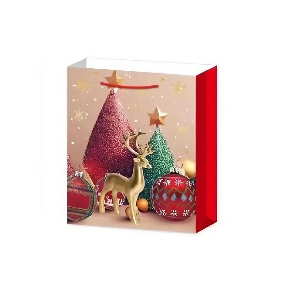 Set 6 pungi cadou, Imprimeu tematica Brad de Crăciun, 18.5x22.5x8.5cm