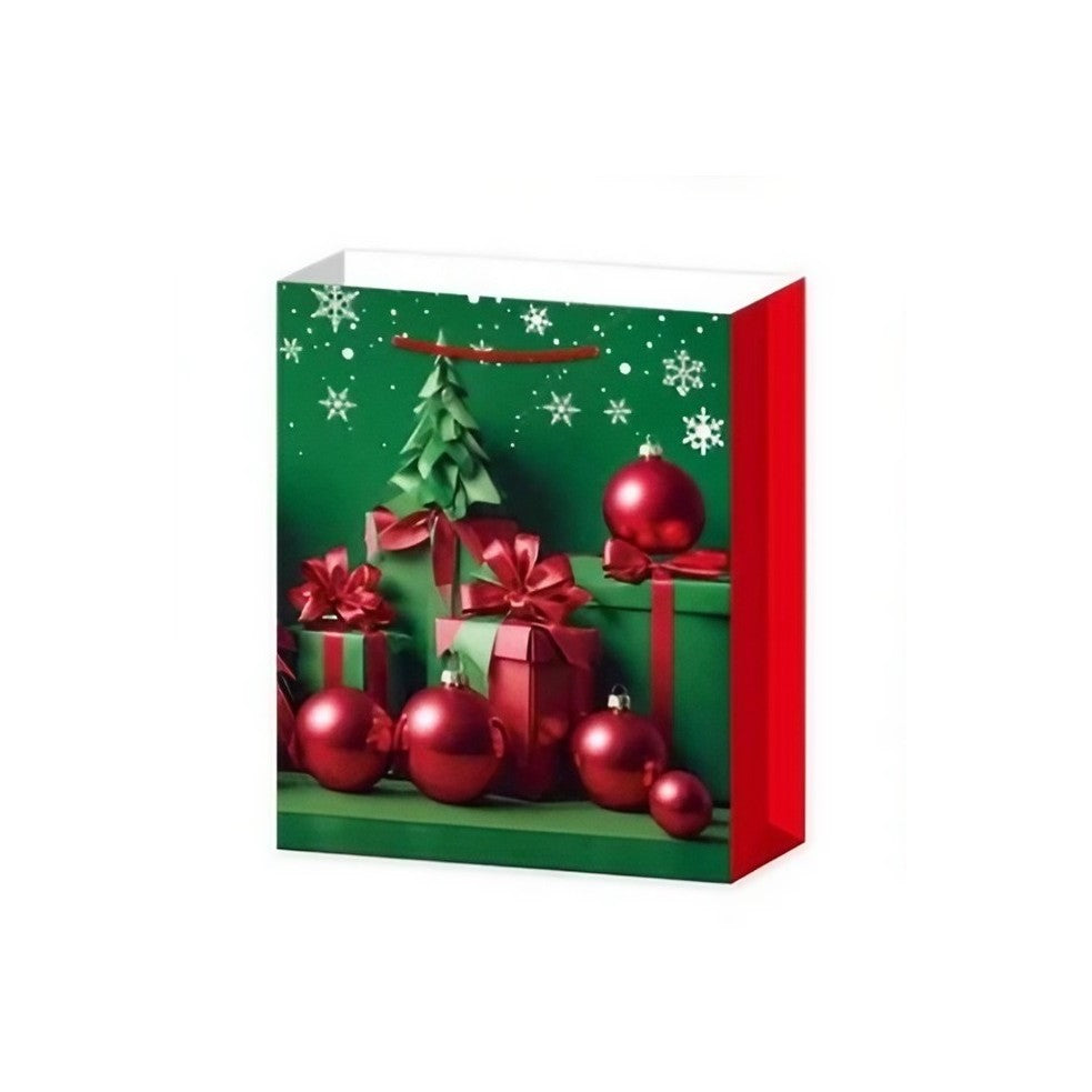 Set 6 pungi cadou, Imprimeu tematica Brad de Crăciun, 18.5x22.5x8.5cm