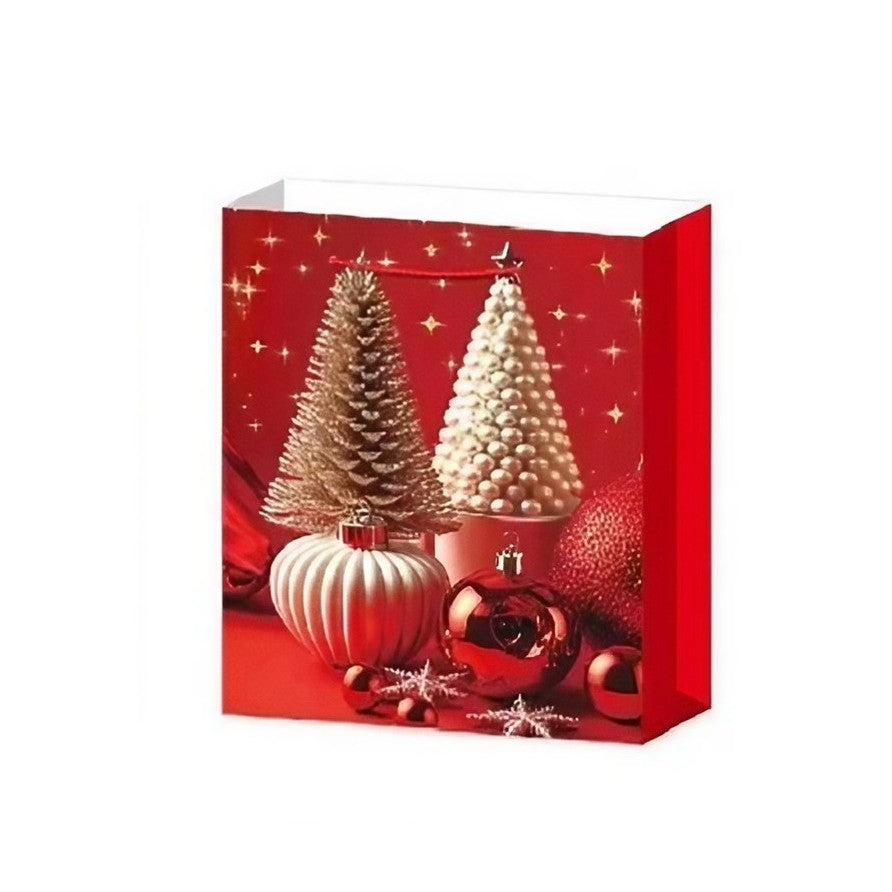 Set 6 pungi cadou, Imprimeu tematica Brad de Crăciun, 18.5x22.5x8.5cm