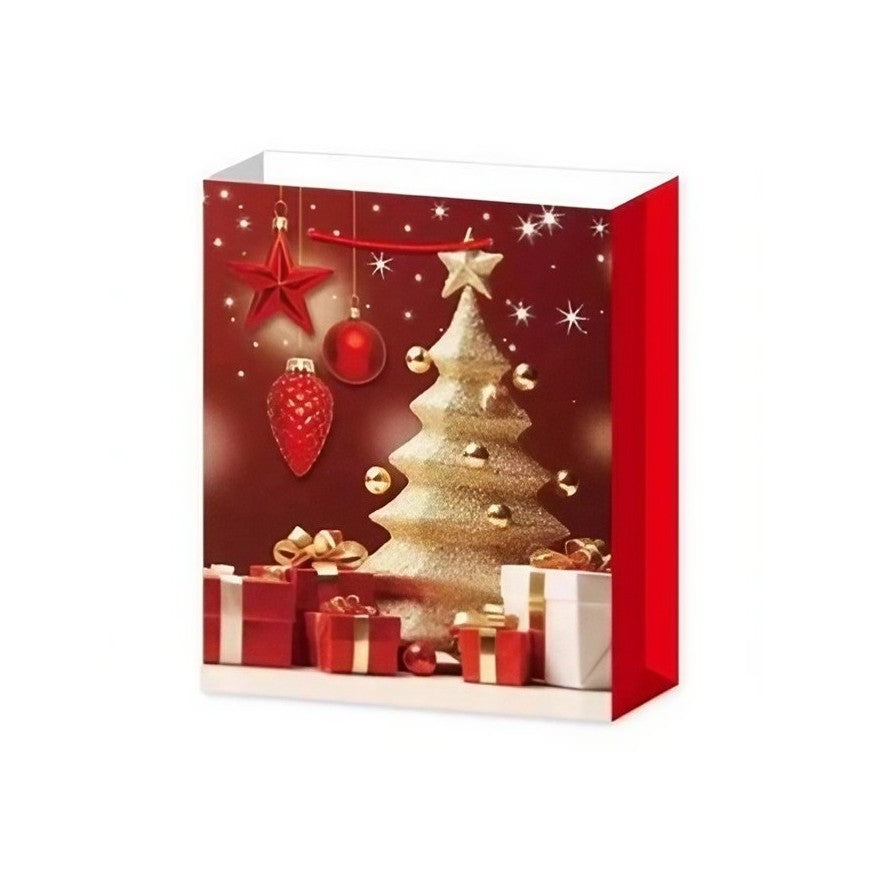Set 6 pungi cadou, Imprimeu tematica Brad de Crăciun, 18.5x22.5x8.5cm