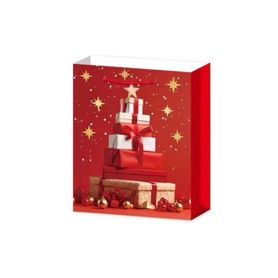 Set 6 pungi cadou, Imprimeu tematica Brad de Crăciun, 18.5x22.5x8.5cm