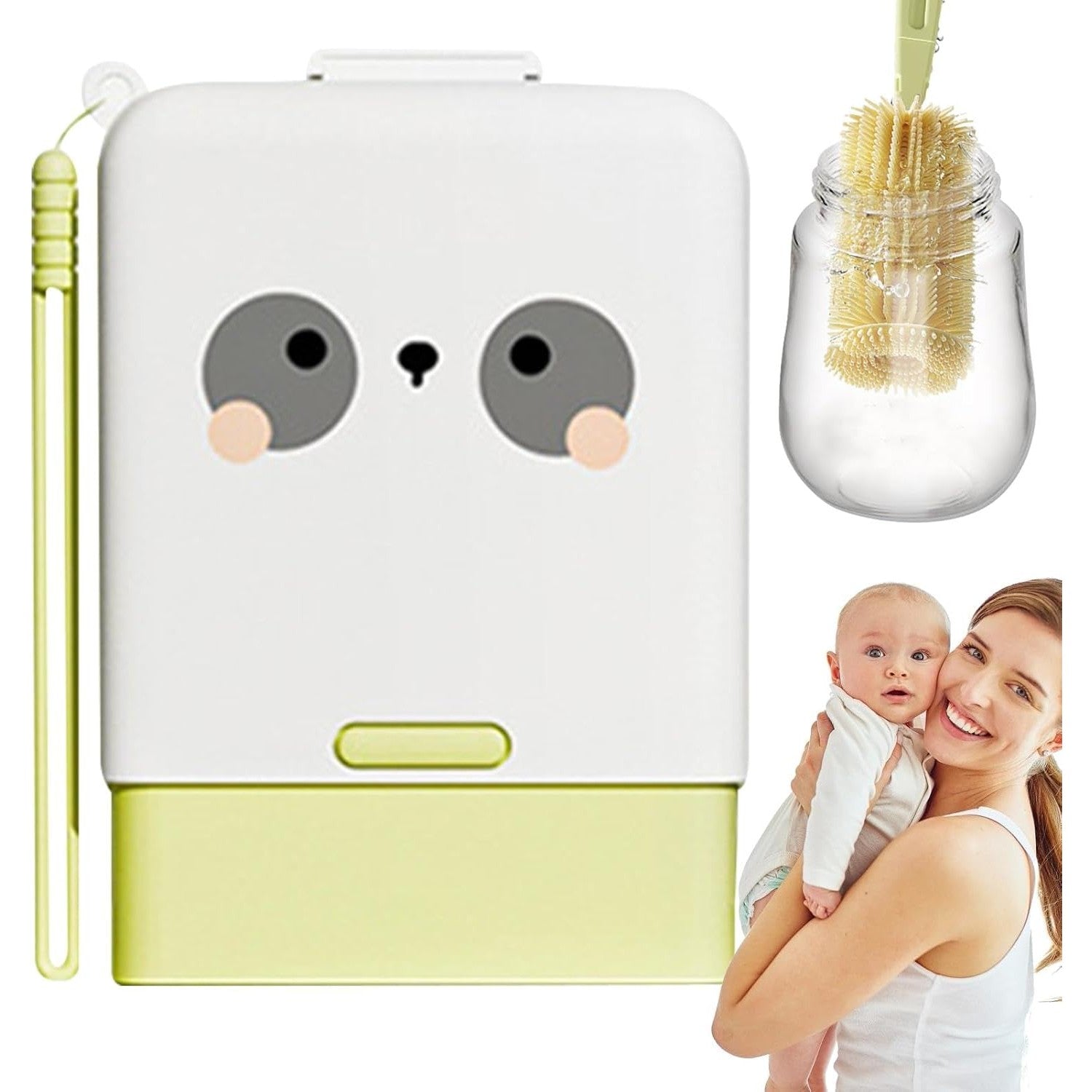 Set 7 Piese de Spălat/Uscat Biberoane, Model Animat, Portabil, Peri din Silicon, pentru Tetine, Suzete, Biberoane și Paie, Cutie Inclusă