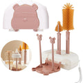 Set 7 Piese de Spălat/Uscat Biberoane, Portabil, Peri din Silicon, pentru Tetine, Suzete, Biberoane și Paie, Cutie Inclusă, 16 x 11 x 5 cm, Model Ursuleț-Maro