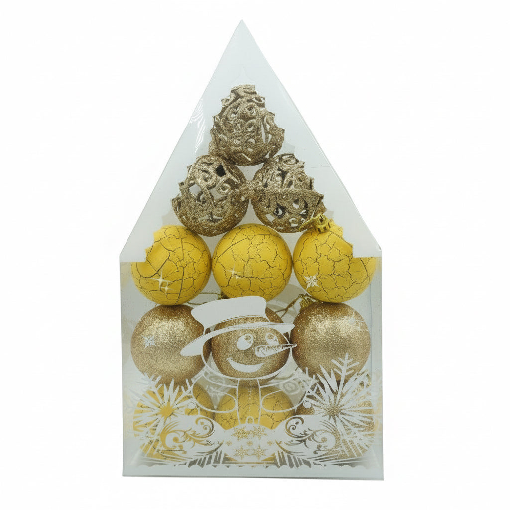 Set 12 ornamente pentru brad tip glob Aurii-Galben
