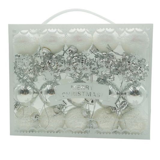 Set de 20 ornamente de brad tip glob, Alb/Argintiu
