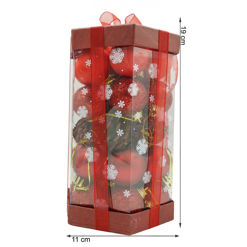 Set 35 ornamente pentru brad, tip glob, culoare roșu
