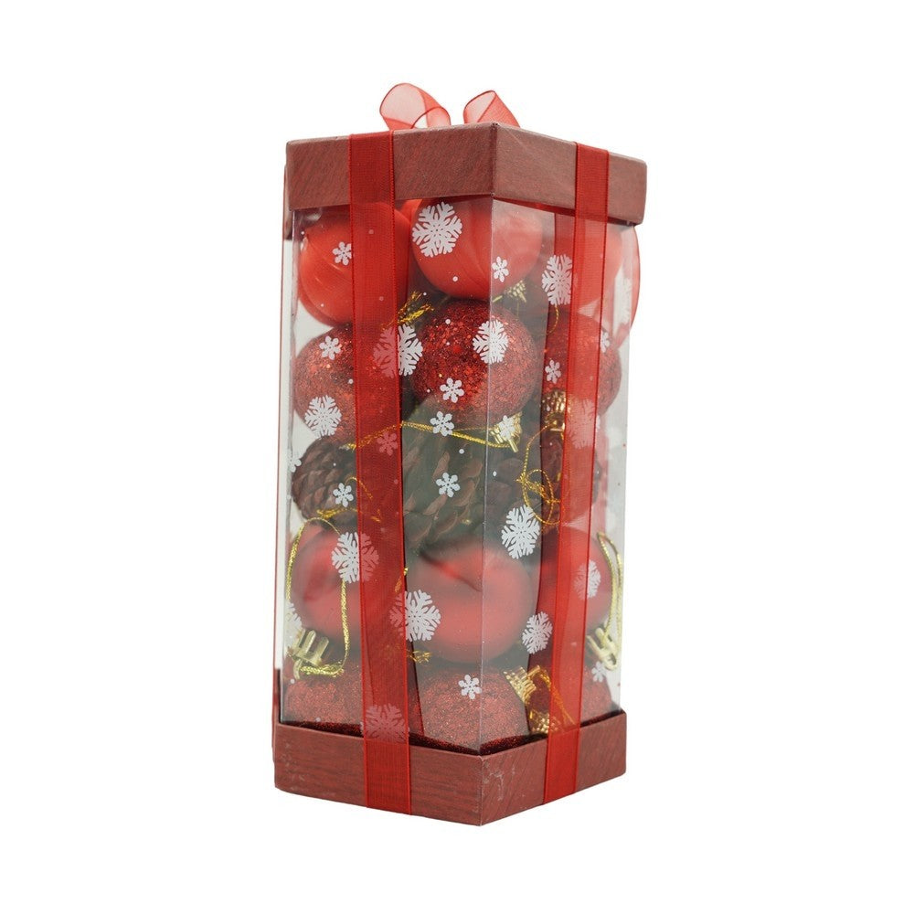 Set 35 ornamente pentru brad, tip glob, culoare roșu