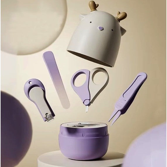 Set 4 în 1 de Îngrijire Unghii pentru Bebeluși, cu Cutie de Depozitare Tip Cerb, 0-6 Ani, 11 x 6 x 11 cm