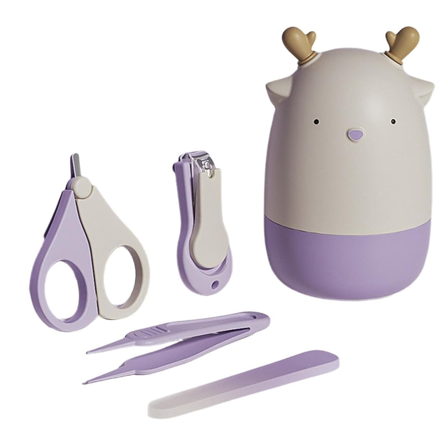 Set 4 în 1 de Îngrijire Unghii pentru Bebeluși, cu Cutie de Depozitare Tip Cerb, 0-6 Ani, 11 x 6 x 11 cm