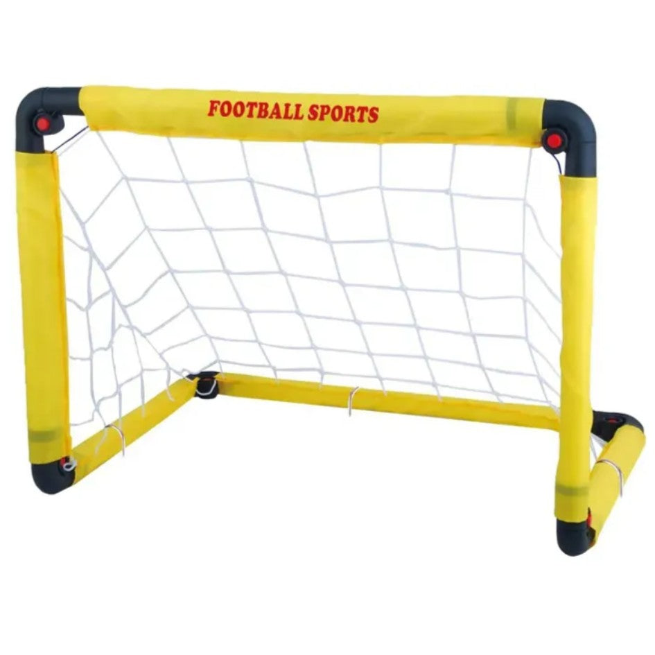 Set Poarta de Fotbal pentru copii 80x120 cm, Minge , Cartonase , Pompa, Fluier - Galben
