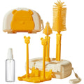 Set 7 Piese de Spălat/Uscat Biberoane, Portabil, Peri din Silicon, pentru Tetine, Suzete, Biberoane și Paie, Cutie Inclusă, 16 x 11 x 5 cm, Model Ursuleț-Galben