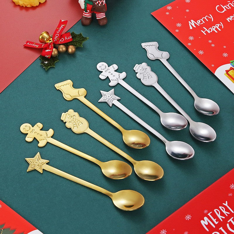 Set 4 Lingurițe, Tematică Crăciun, Modele Festive, Cutie Cadou, Argintiu