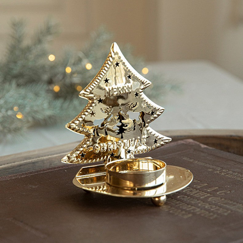 Suport Decorativ pentru Lumanare de Craciun, Model Brad Auriu din Art Metal